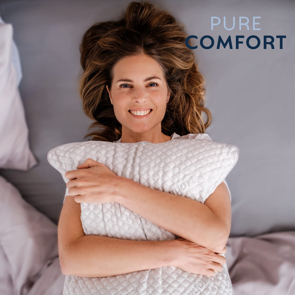 PureComfort Memory Foam Pillow - Neck & Shoulder Pain Relief Pillow - Adjustable Hypoallergenic Memory Foam Pillow for Back, Stomach, or Side Sleepers - Premium Memory Foam Fill - anydaydirect