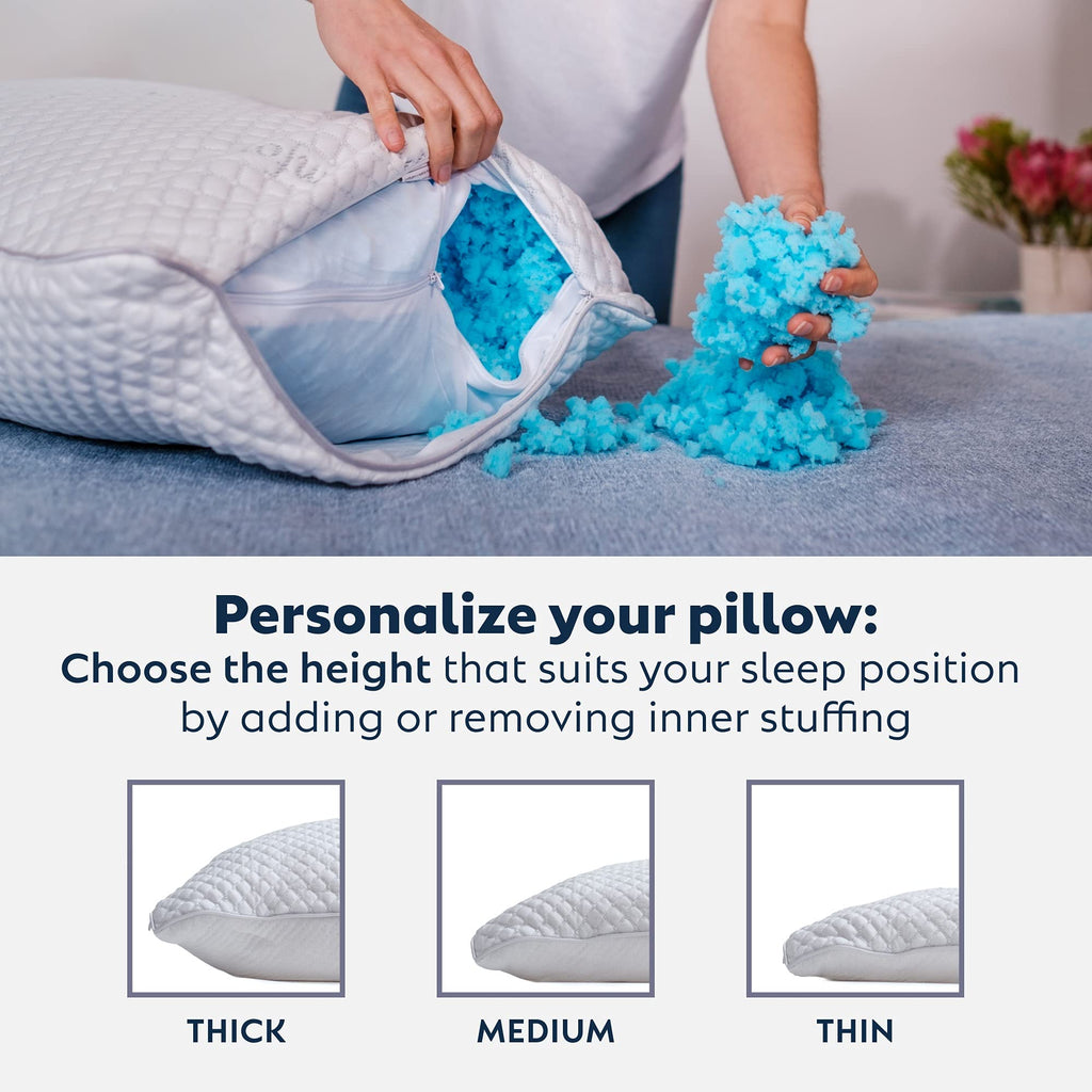 PureComfort Cooling Gel Pillow for Sleeping - Therapeutic Pillow for Neck & Shoulder Pain - Adjustable Hypoallergenic Memory Foam Pillow - For Back, Stomach, or Side Sleepers - Premium Memory Foam Fill - anydaydirect